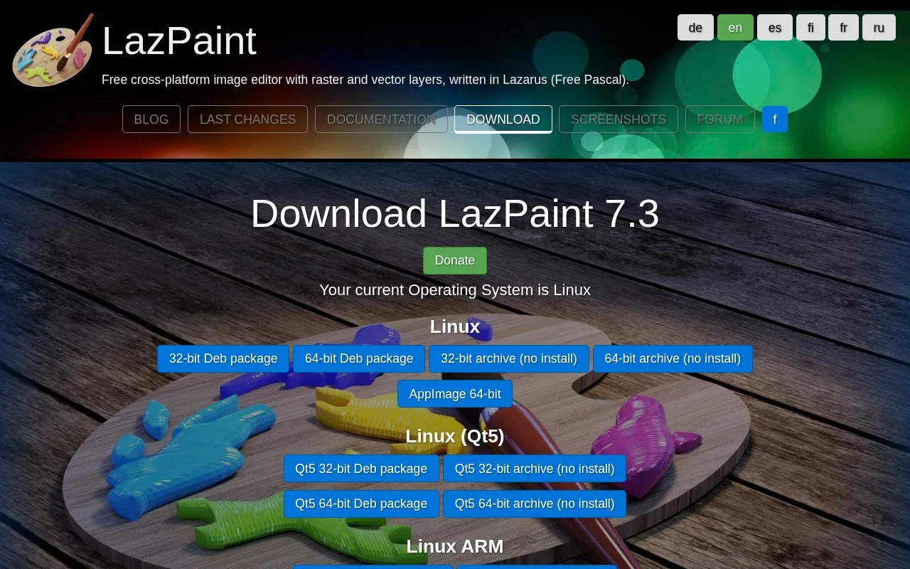 Screenshot of the LazPaint homepage