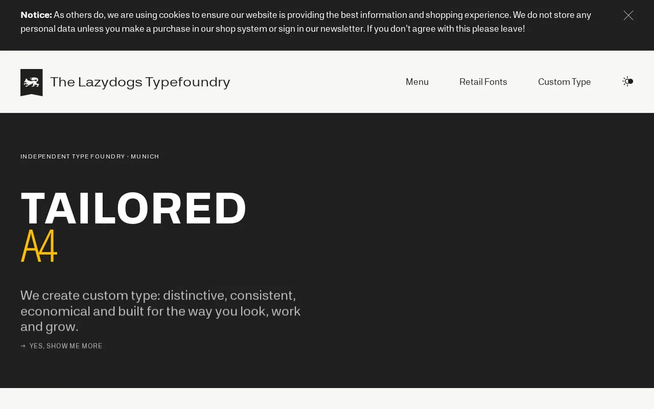 Screenshot of the Lazydogs Typefoundry homepage