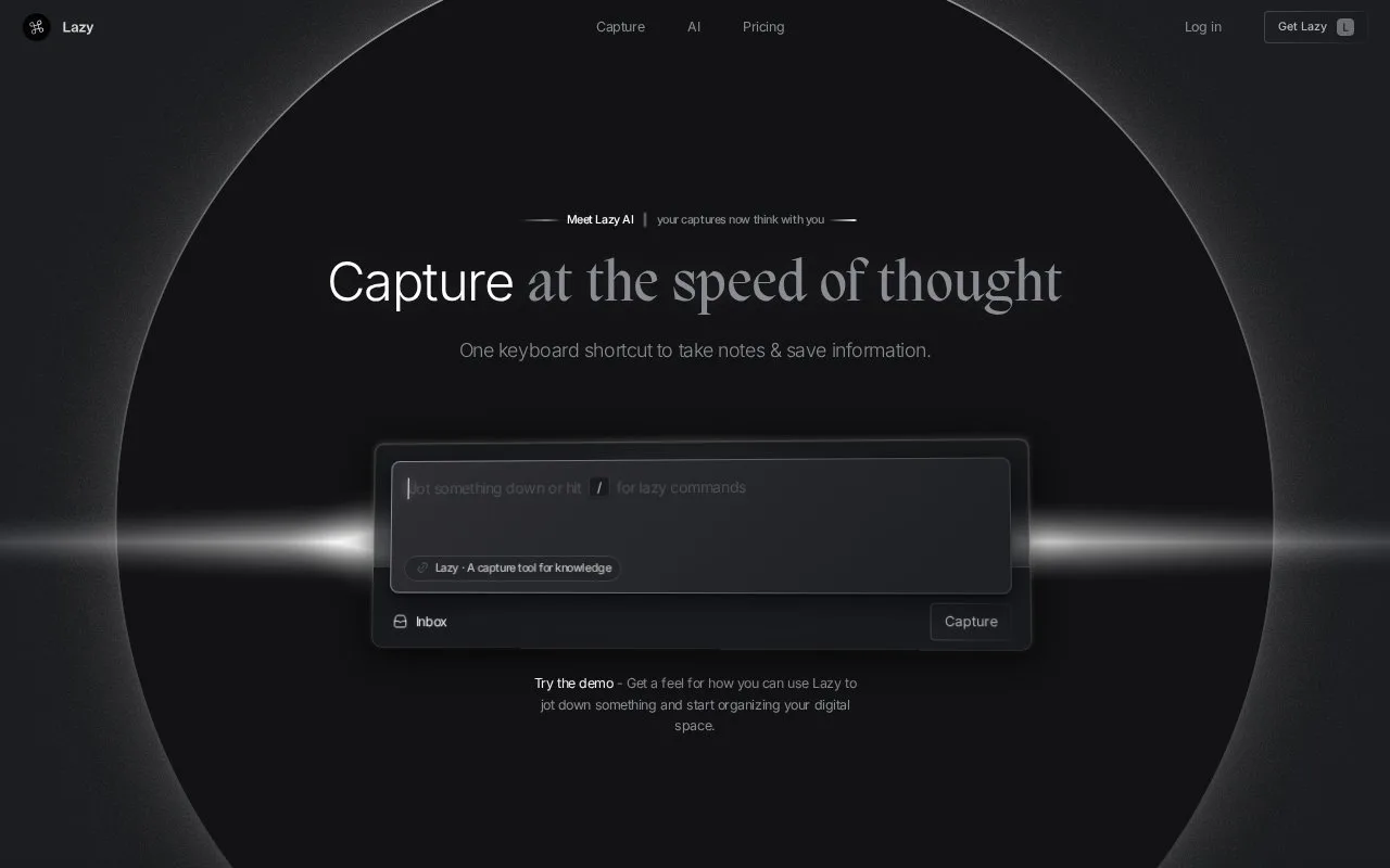 Screenshot of the Lazy homepage