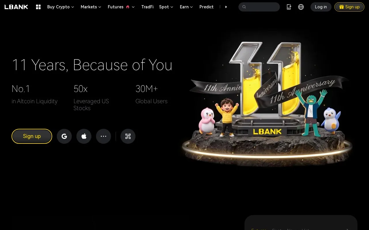 Screenshot of the LBank homepage