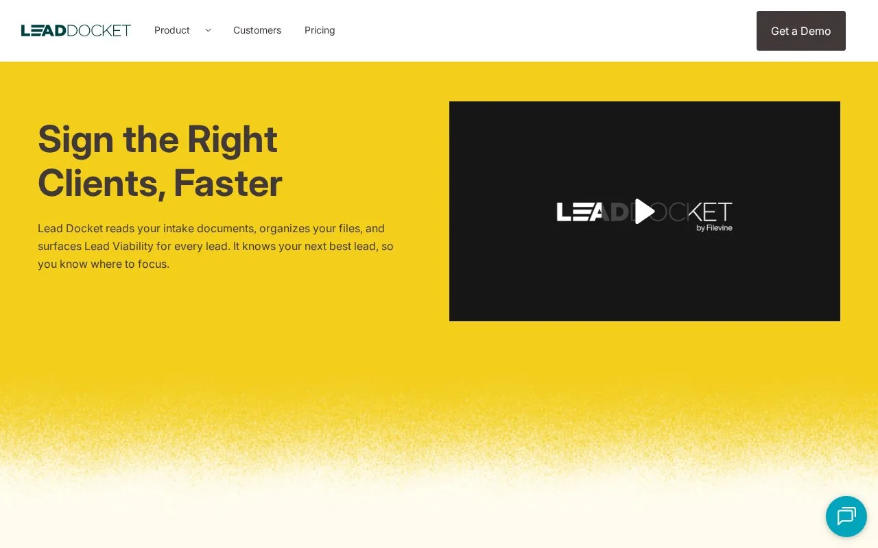 Screenshot of the Lead Docket homepage