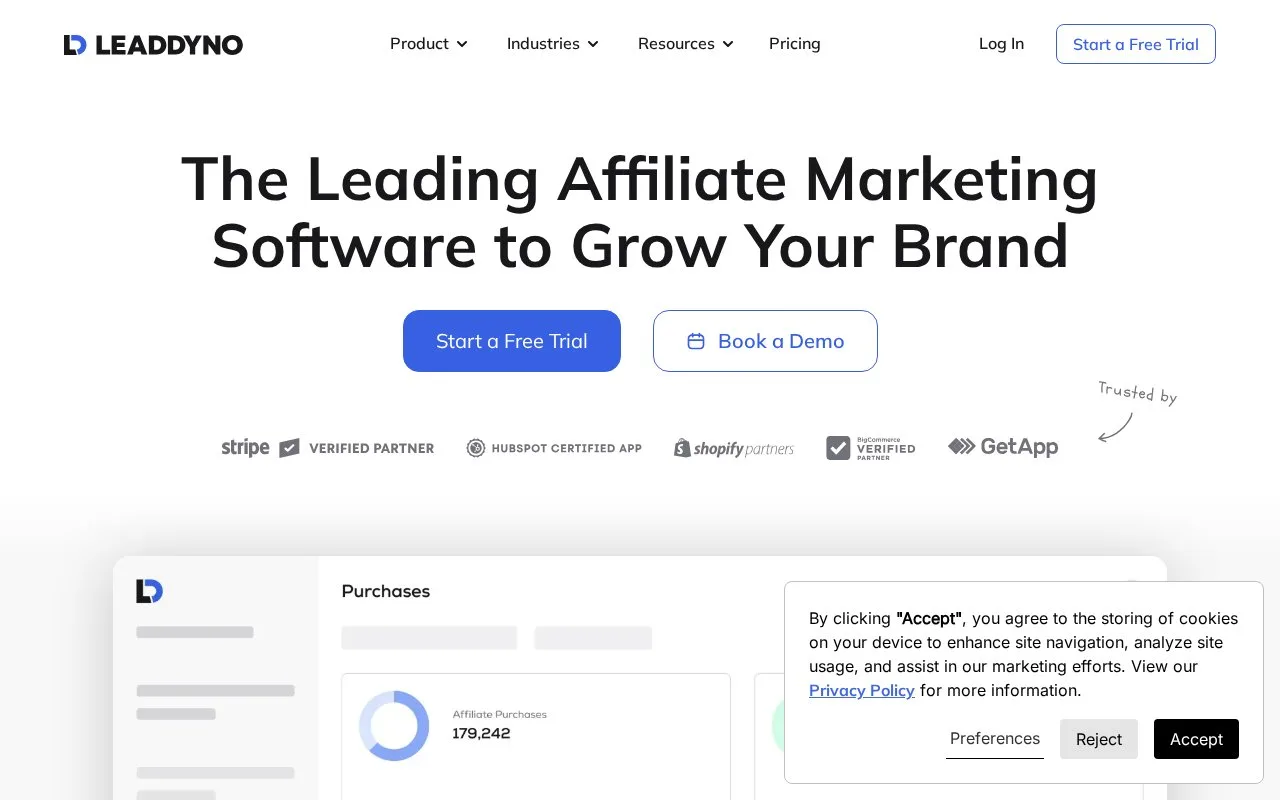 Screenshot of the LeadDyno homepage