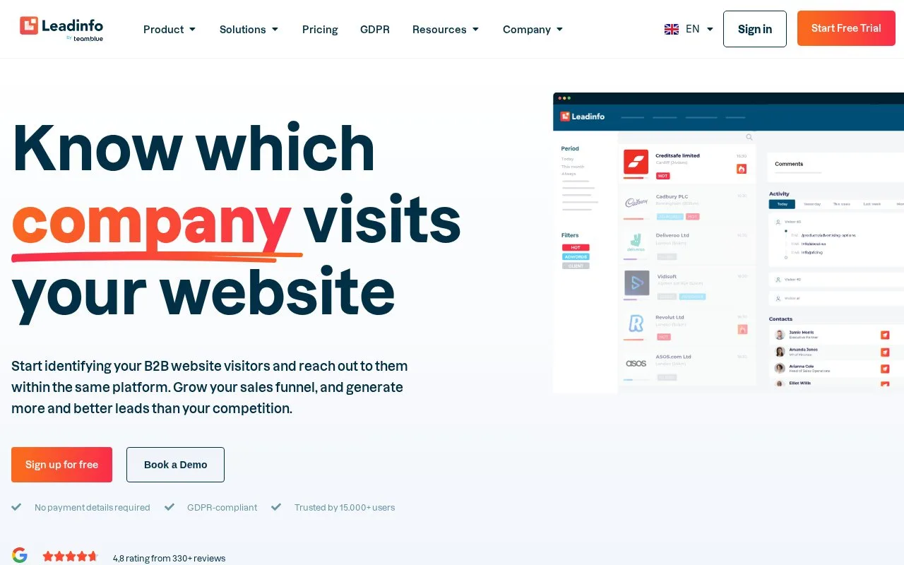 Screenshot of the Leadinfo homepage