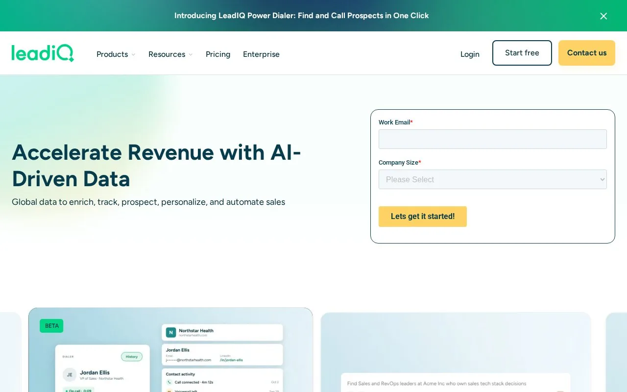 Screenshot of the LeadIQ homepage