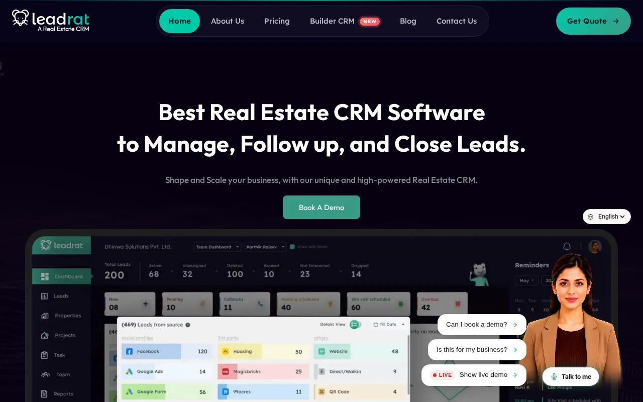 Screenshot of the Leadrat homepage