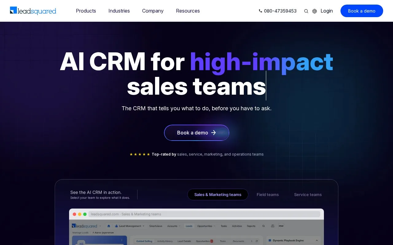 Screenshot of the LeadSquared homepage