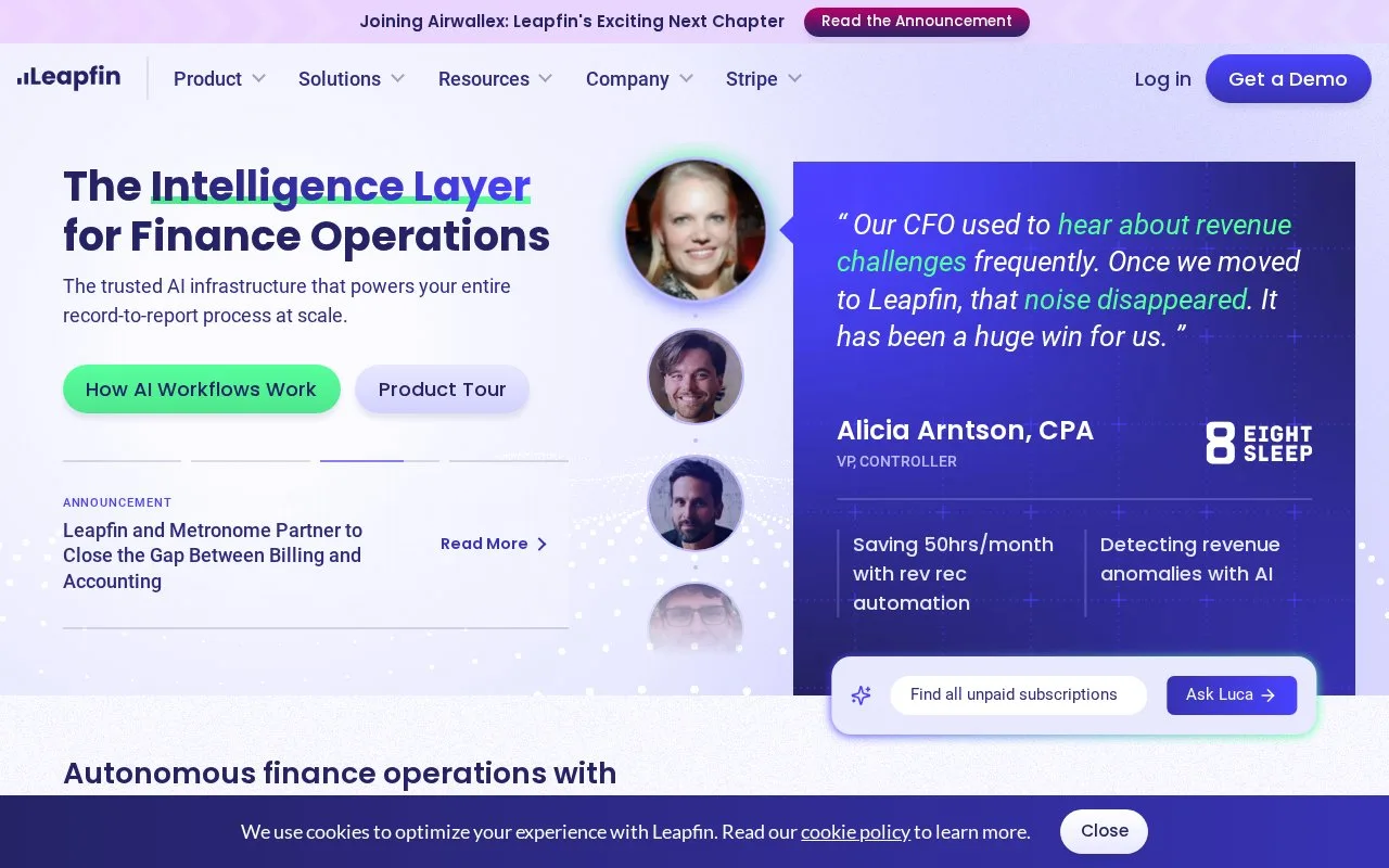 Screenshot of the Leapfin homepage