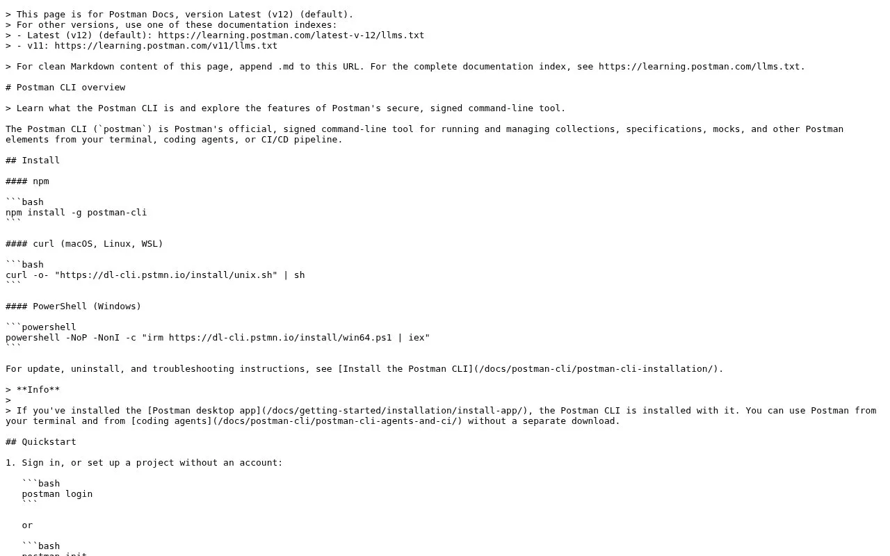 Screenshot of the Postman CLI homepage