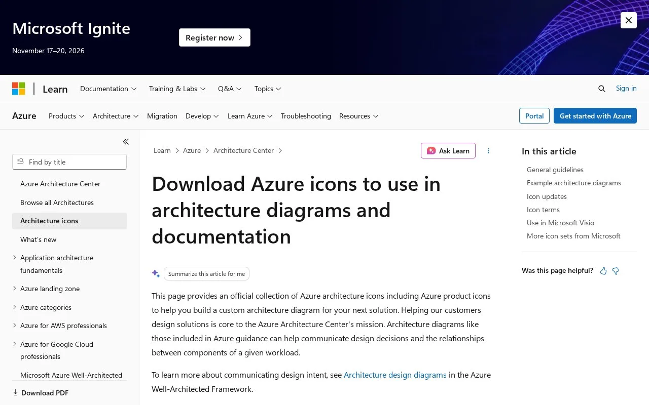 Screenshot of the Azure Architecture Icons homepage