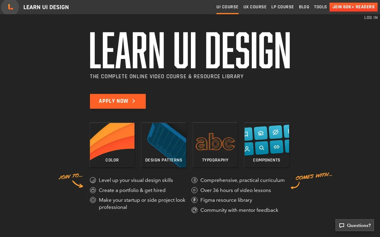 Screenshot of the Learn UI Design homepage