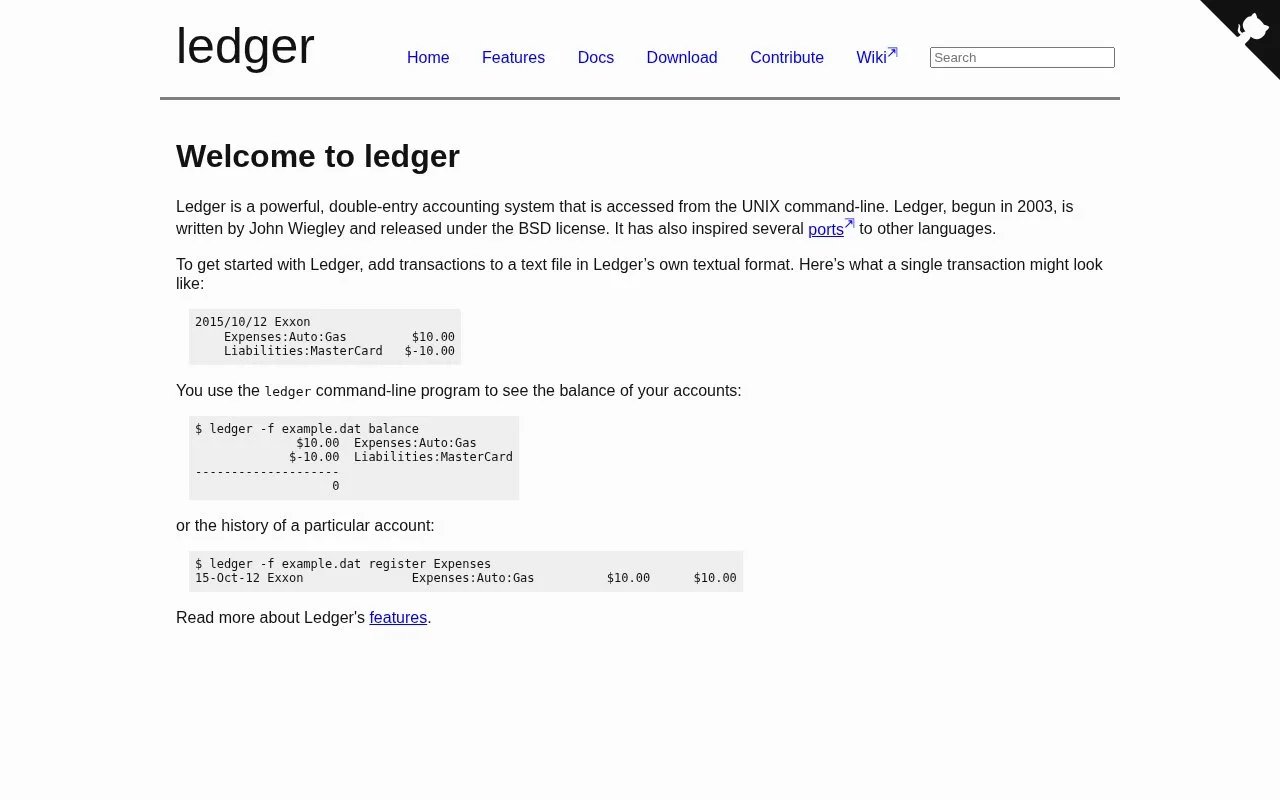 Screenshot of the Ledger homepage