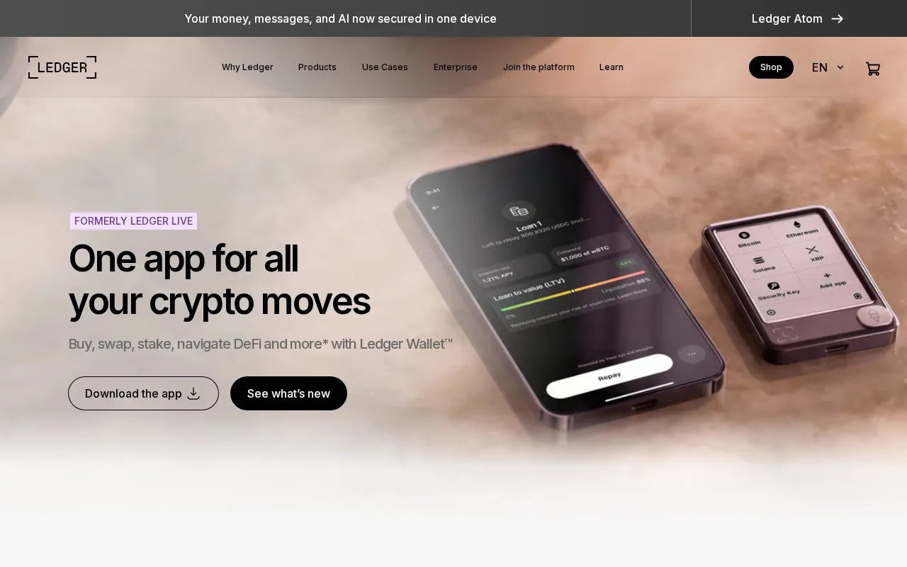 Screenshot of the Ledger Wallet homepage