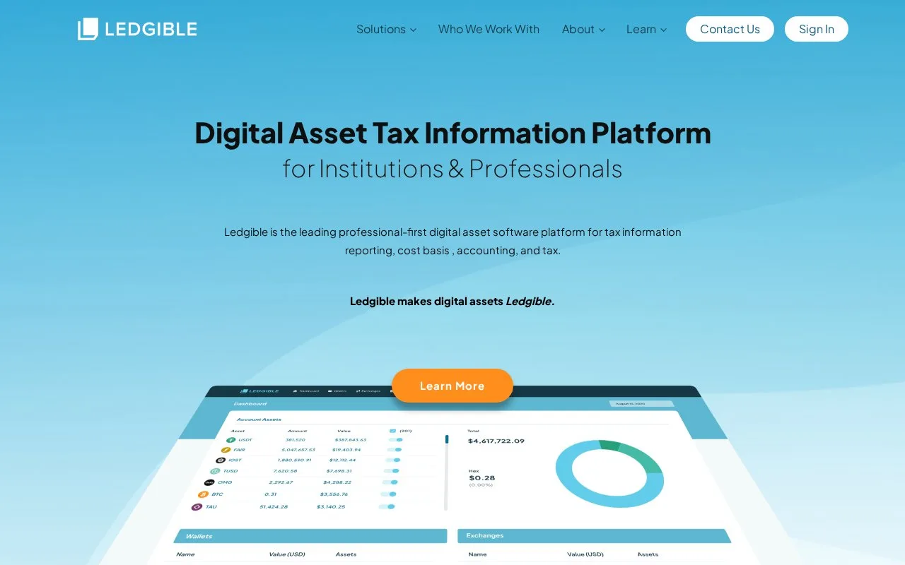 Screenshot of the Ledgible homepage