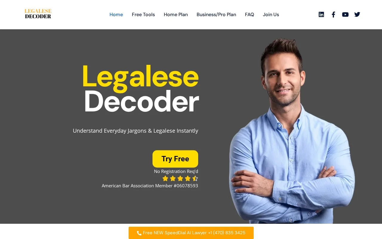 Screenshot of the Legalese Decoder homepage
