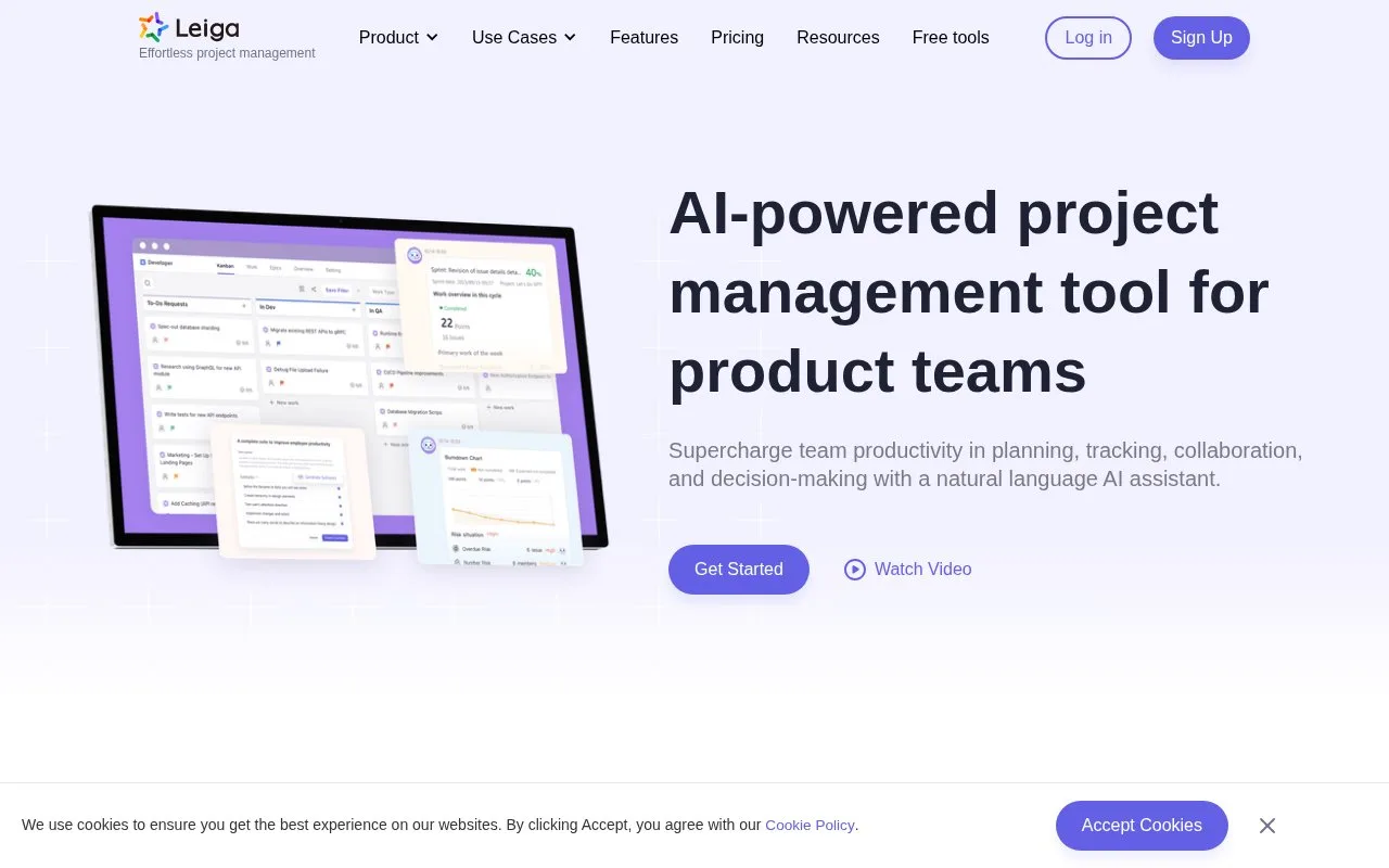 Screenshot of the Leiga homepage