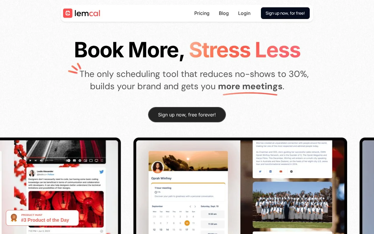 Screenshot of the lemcal homepage