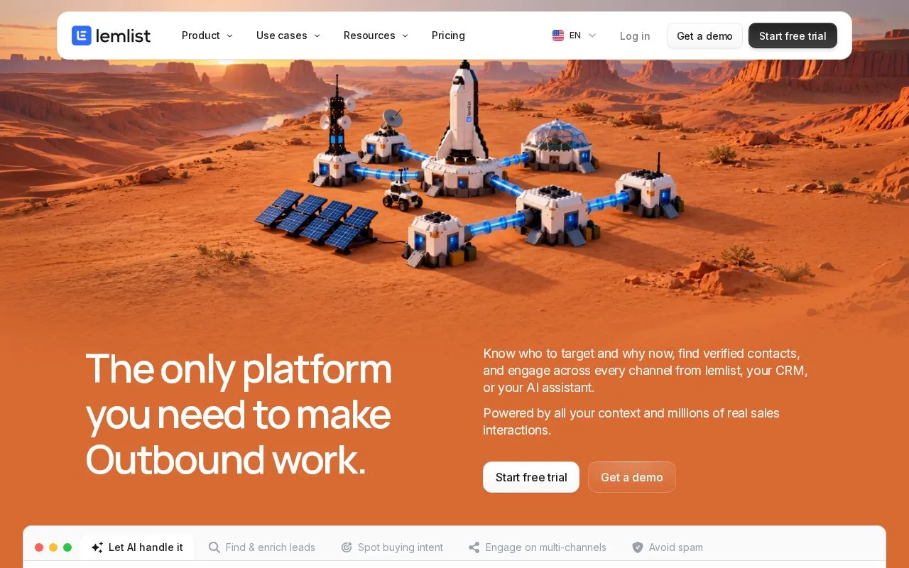 Screenshot of the lemlist homepage