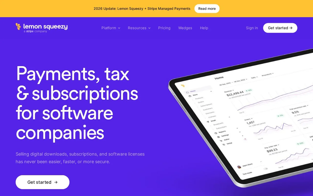 Screenshot of the Lemon Squeezy homepage