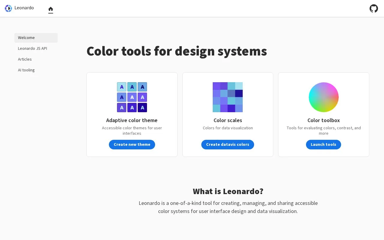 Screenshot of the Leonardo homepage