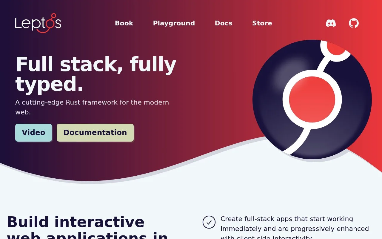 Screenshot of the Leptos homepage