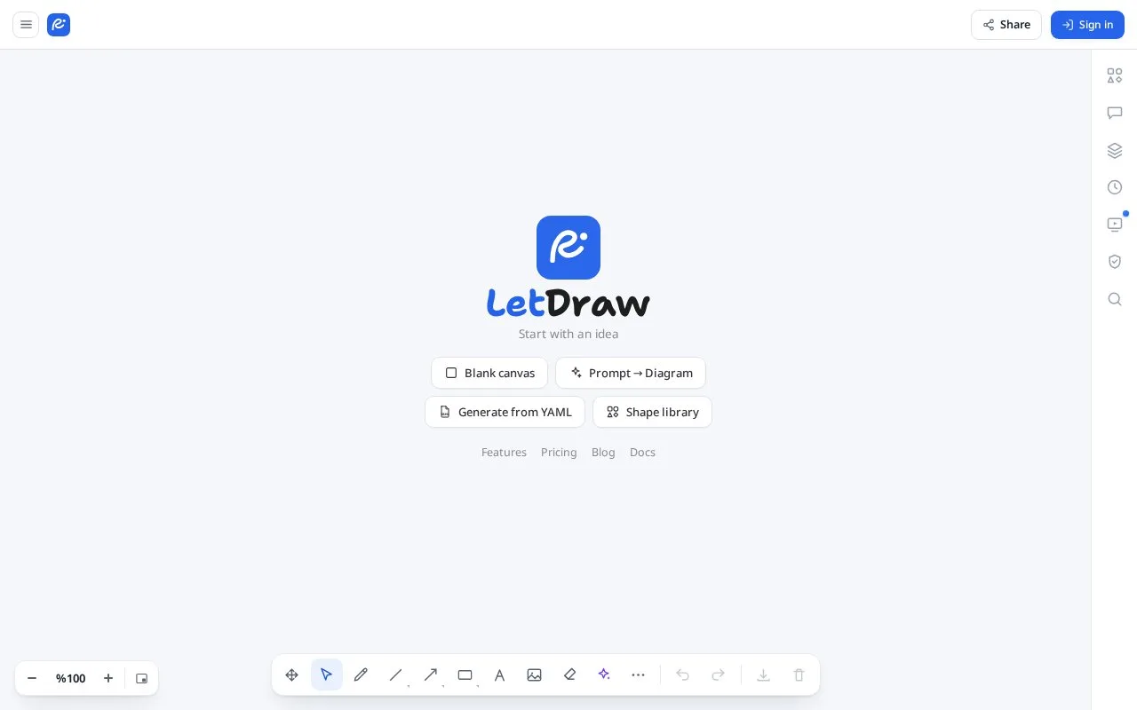 Screenshot of the LetDraw homepage