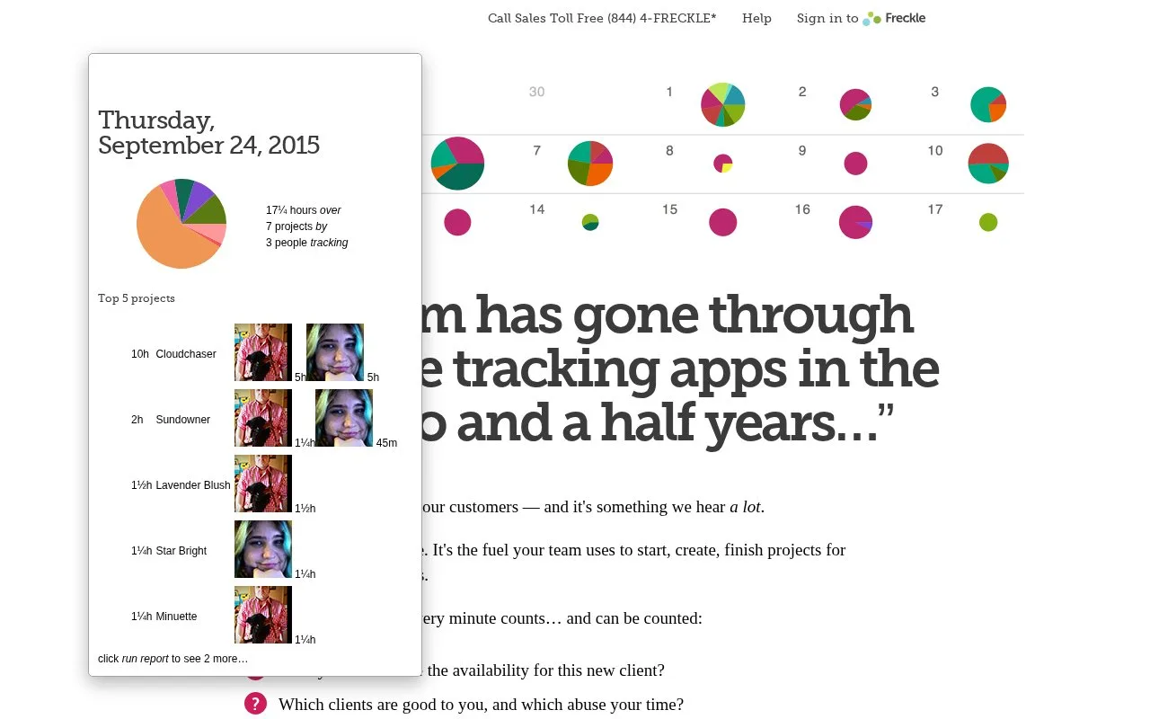 Screenshot of the Freckle homepage