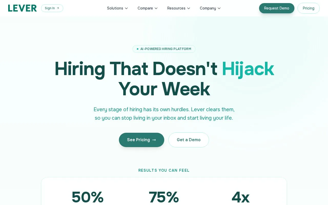Screenshot of the Lever homepage