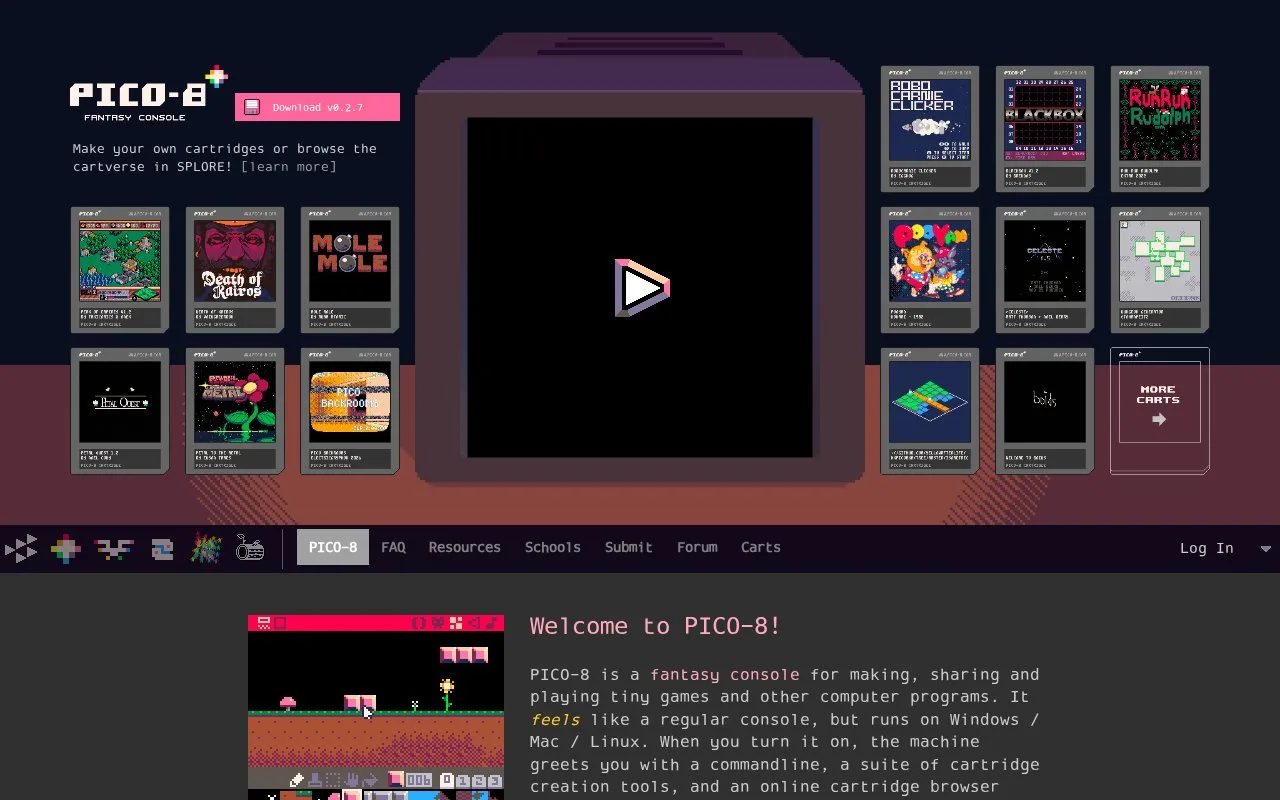 Screenshot of the PICO-8 homepage