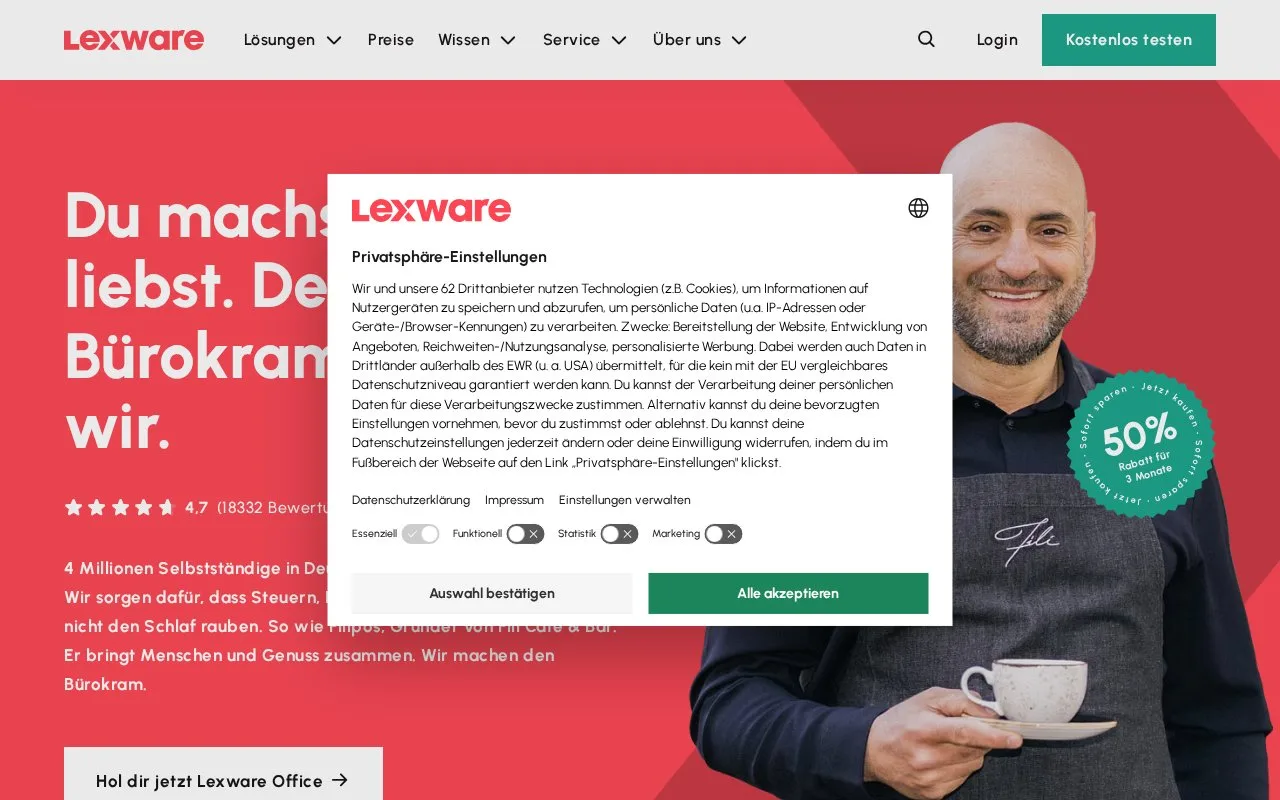 Screenshot of the Lexware Office homepage
