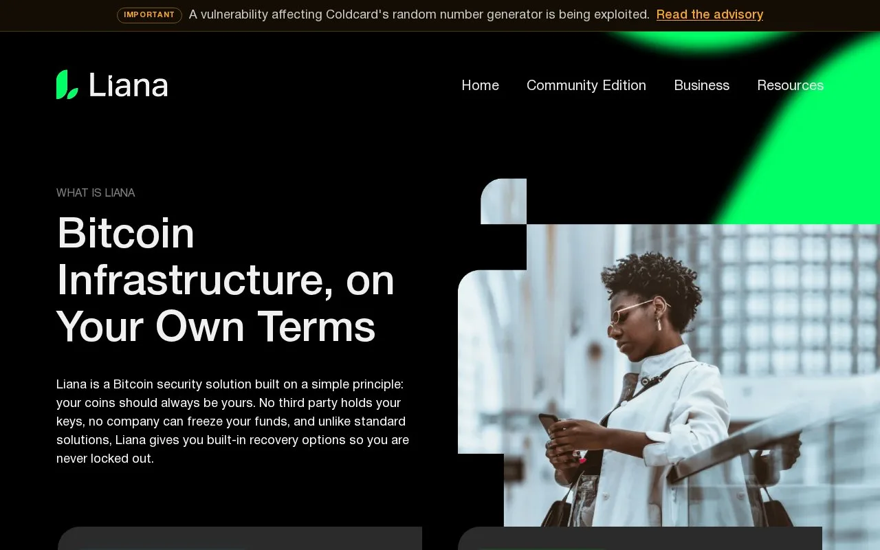 Screenshot of the Liana homepage