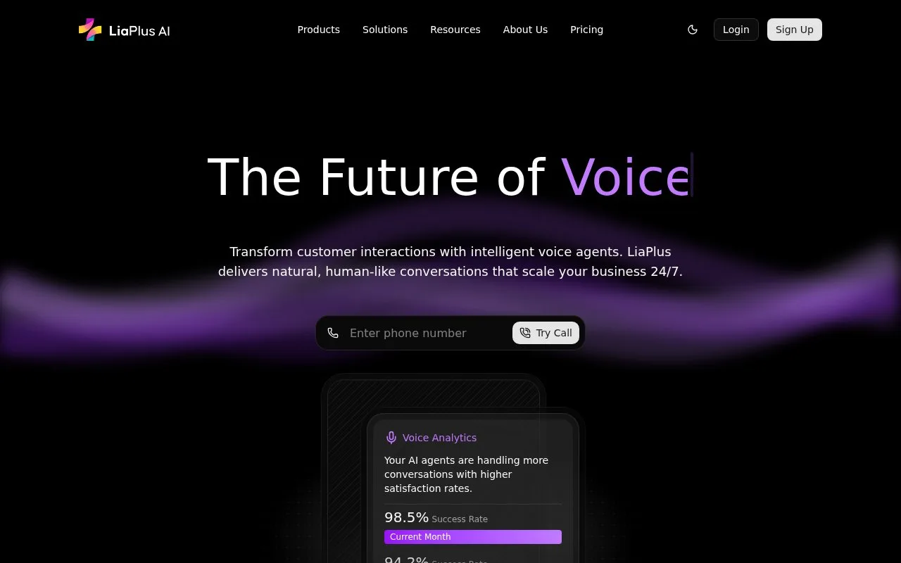 Screenshot of the LiaPlus homepage