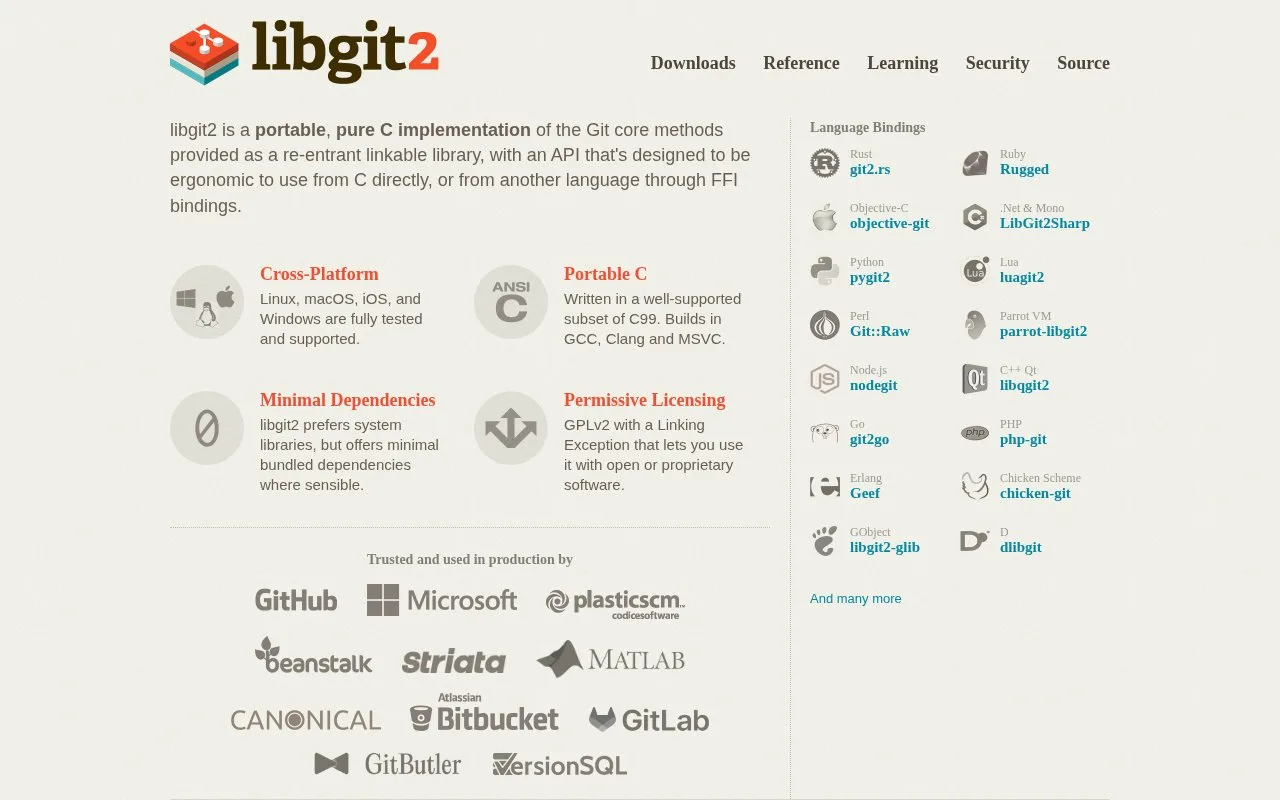 Screenshot of the libgit2 homepage