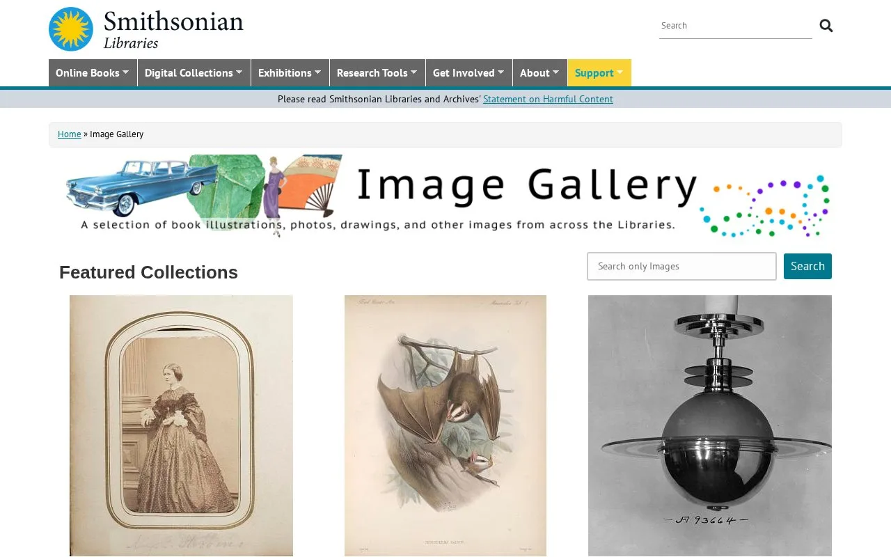 Screenshot of the Smithsonian Libraries Image Gallery homepage