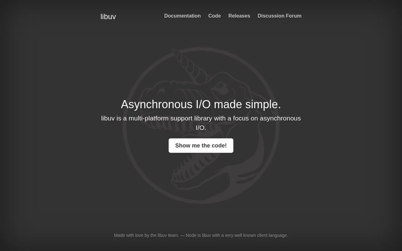 Screenshot of the libuv homepage