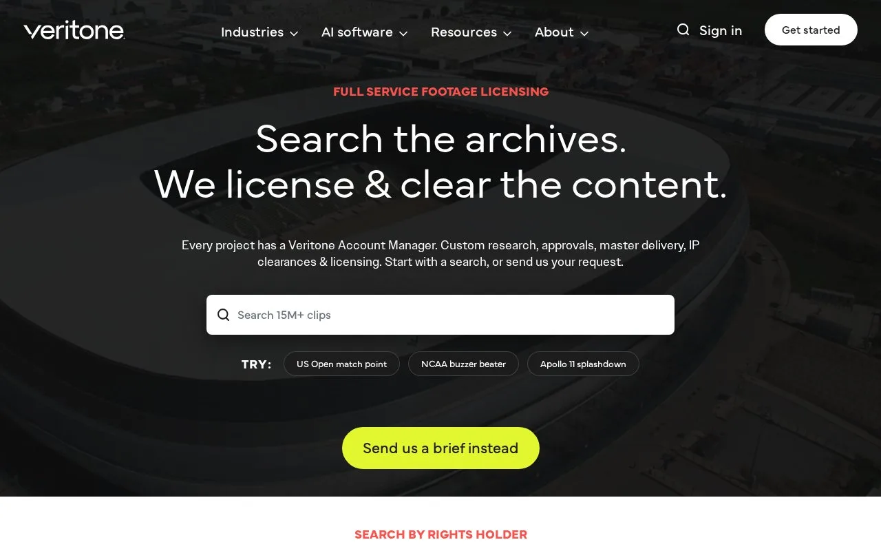Screenshot of the Veritone Content Licensing homepage