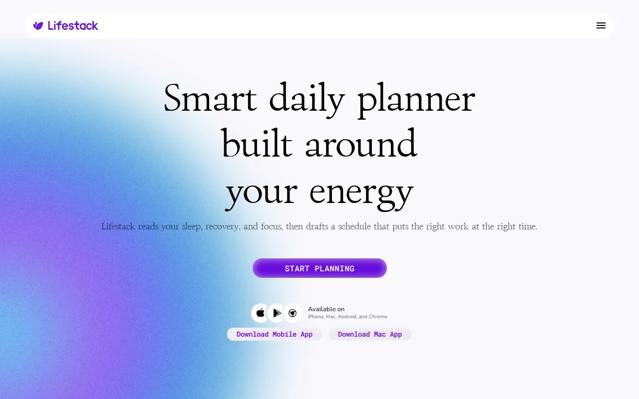 Screenshot of the Lifestack homepage