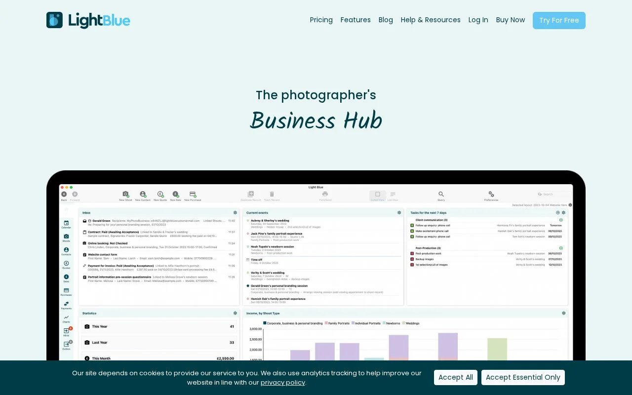 Screenshot of the Light Blue homepage