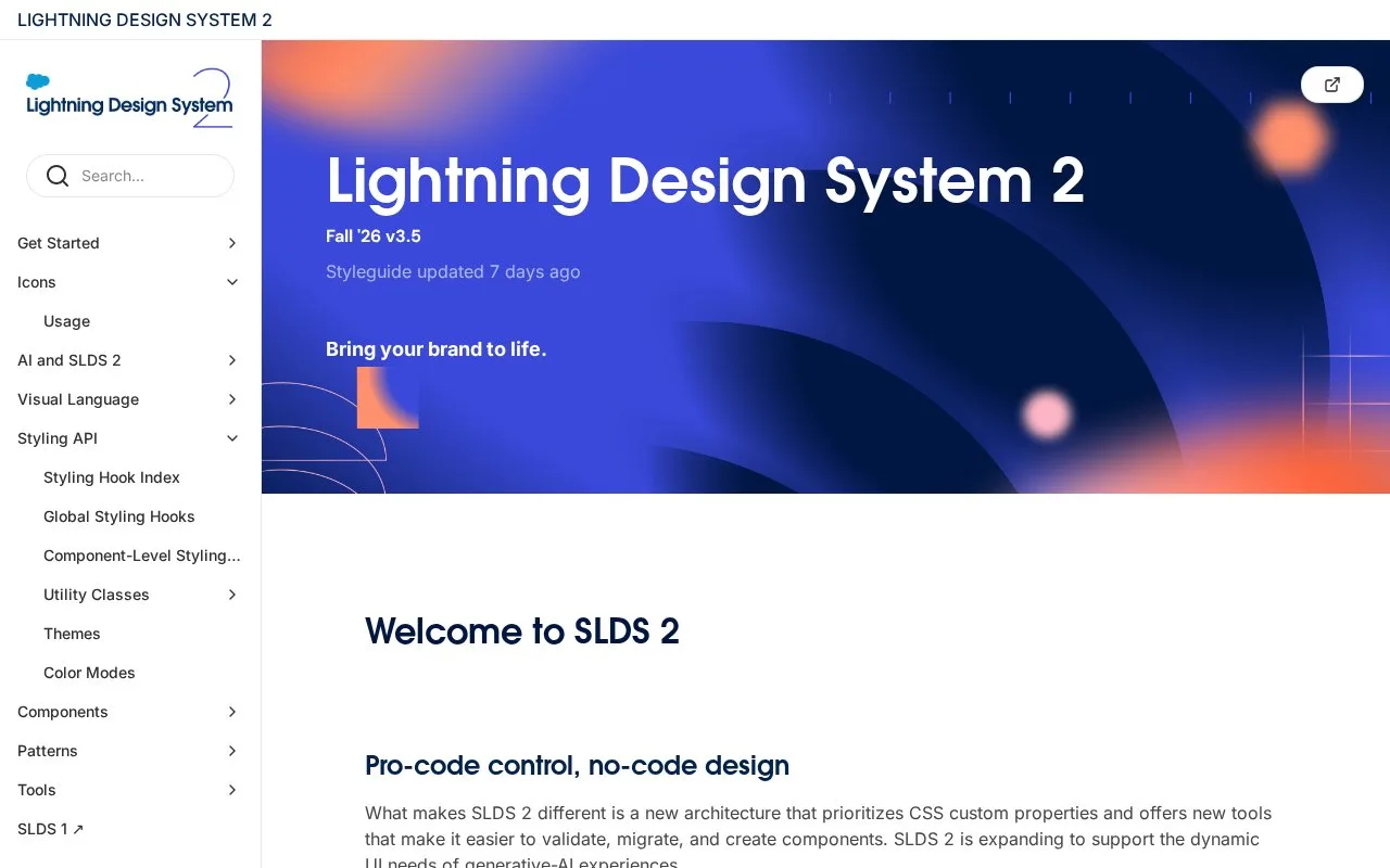 Screenshot of the Salesforce Lightning Design System homepage