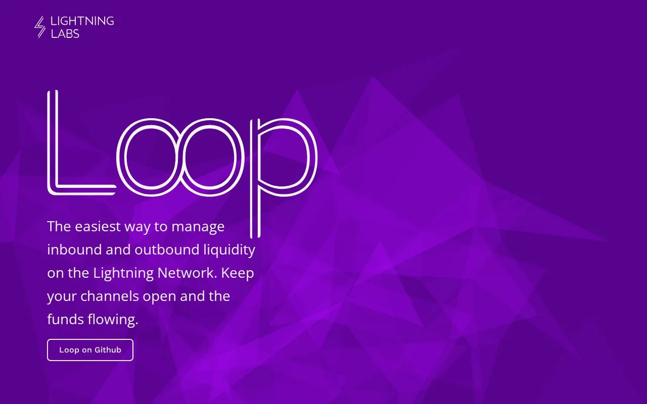 Screenshot of the Lightning Loop homepage