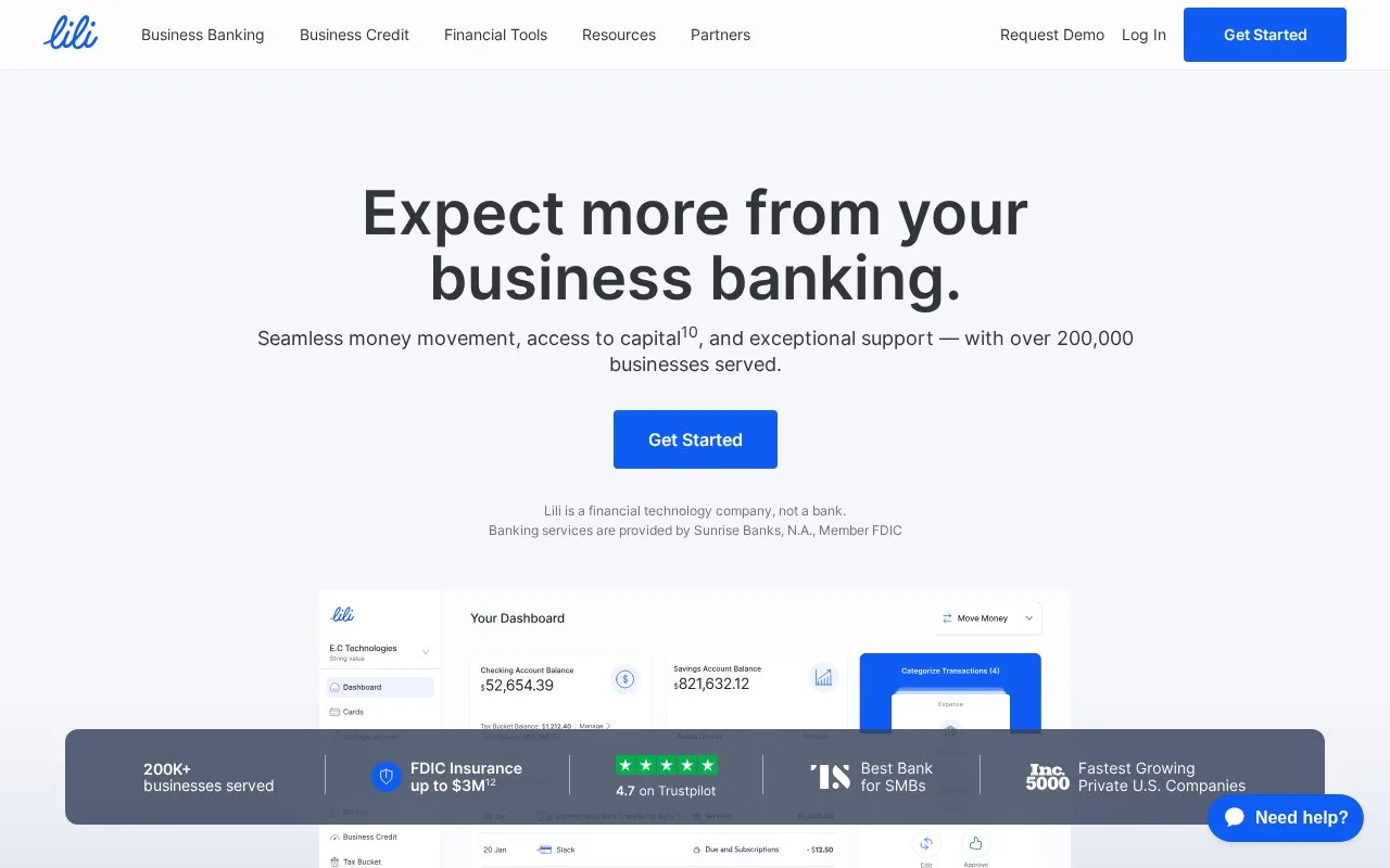 Screenshot of the Lili homepage