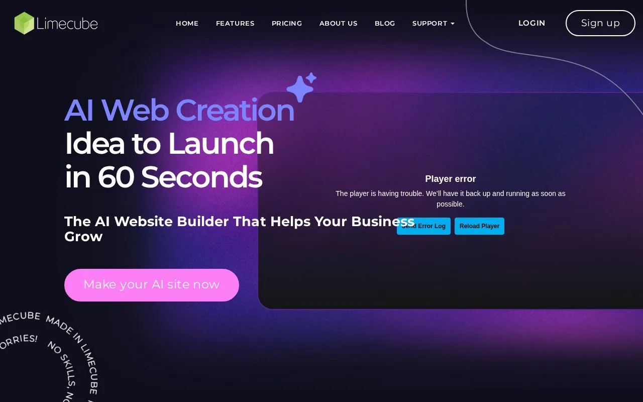Screenshot of the Limecube homepage