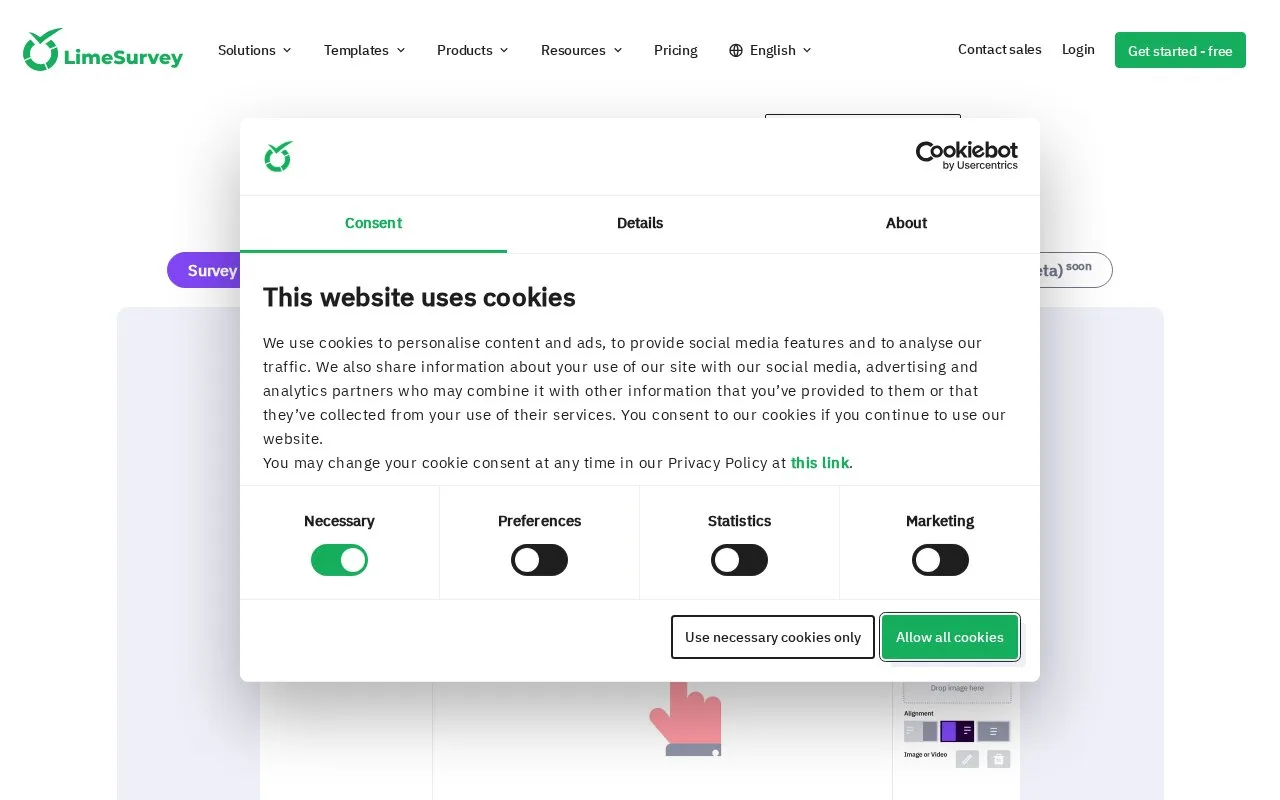 Screenshot of the LimeSurvey homepage