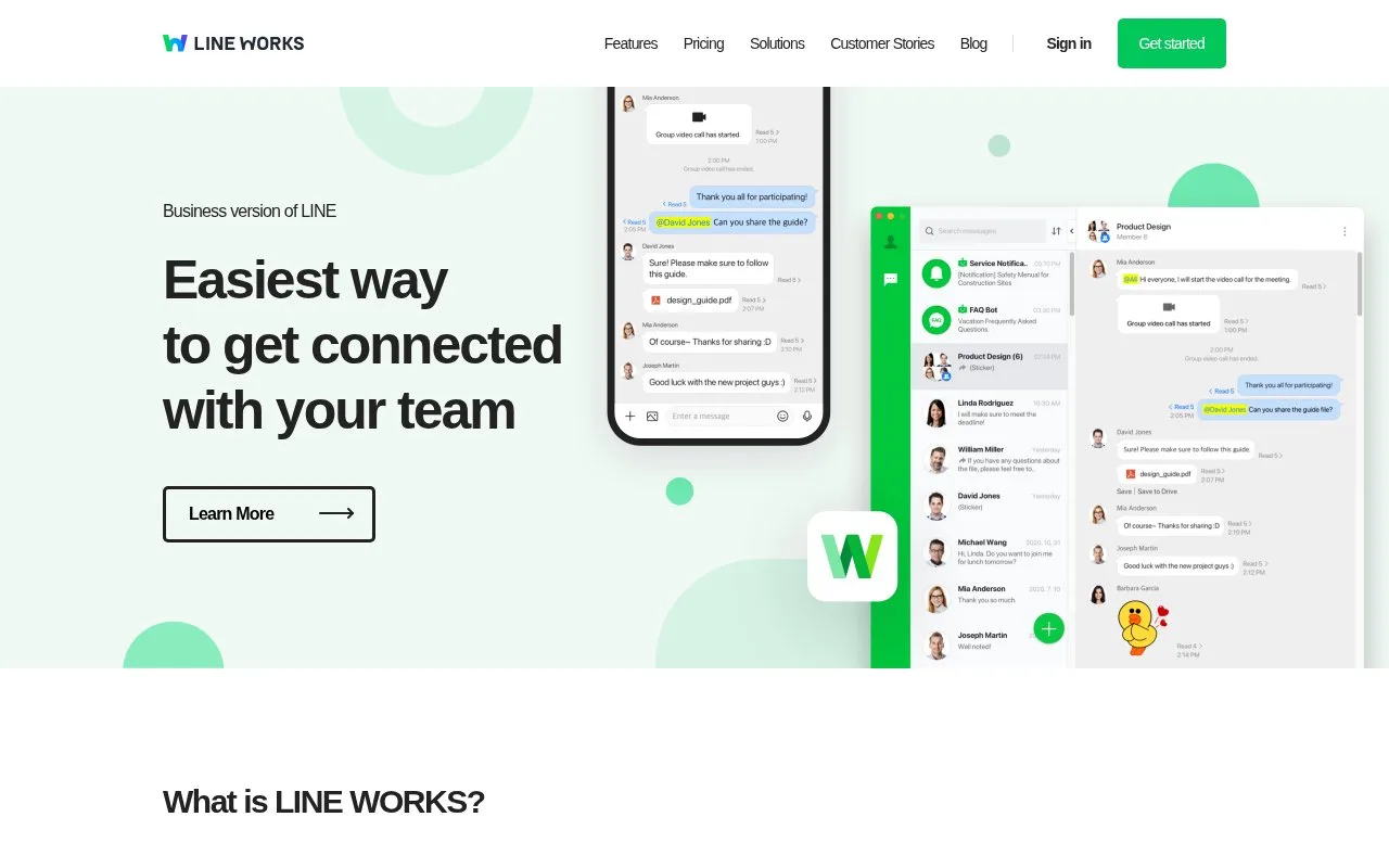 Screenshot of the LINE WORKS homepage