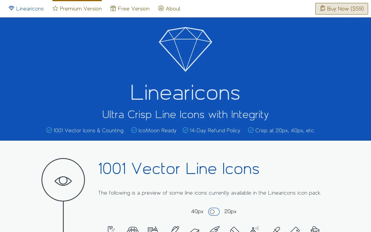 Screenshot of the Linearicons homepage