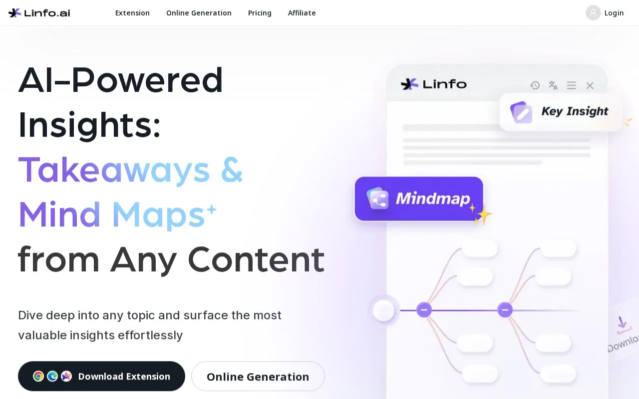 Screenshot of the Linfo.ai homepage