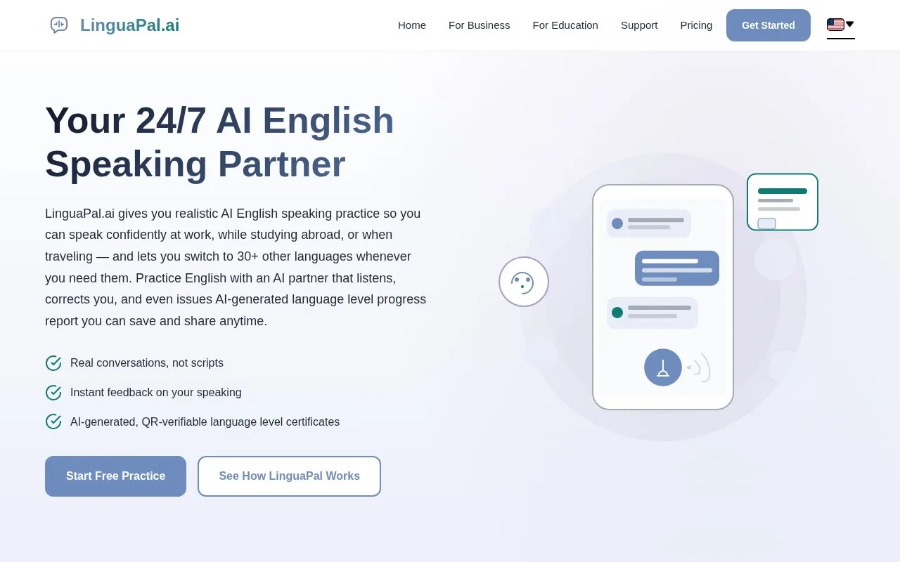 Screenshot of the LinguaPal.ai homepage