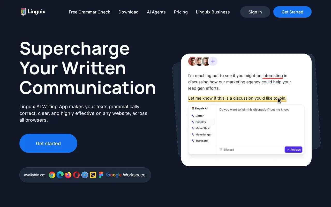 Screenshot of the Linguix homepage