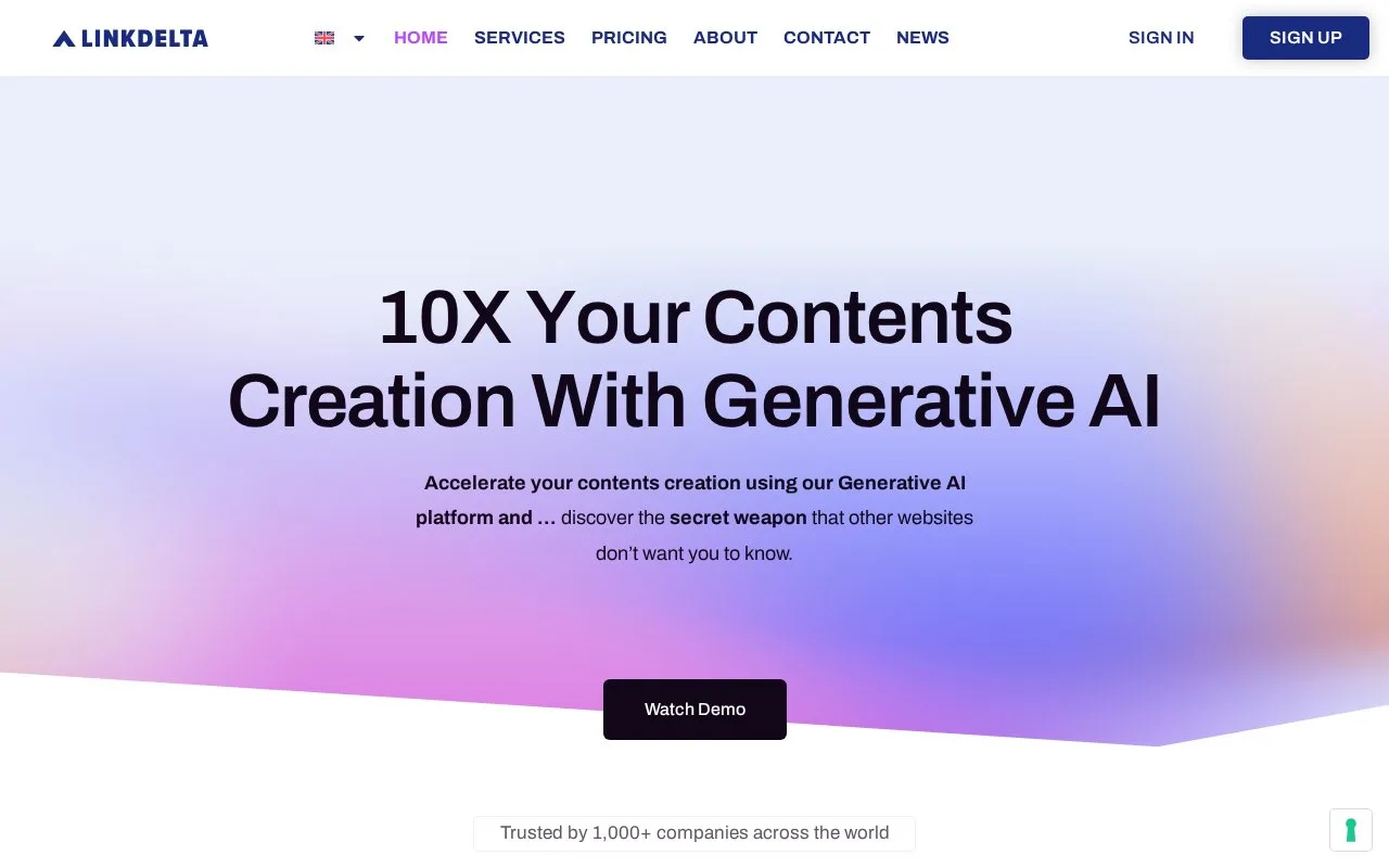 Screenshot of the Linkdelta homepage