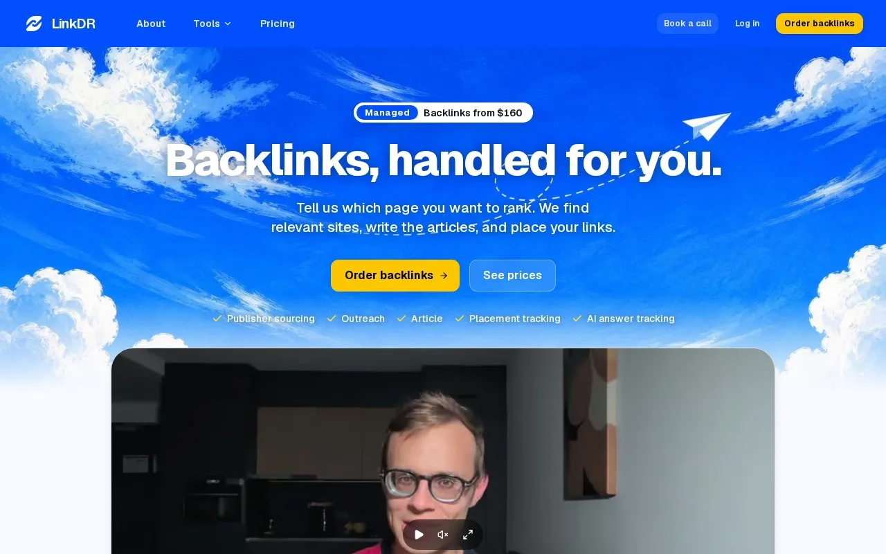 Screenshot of the LinkDR homepage