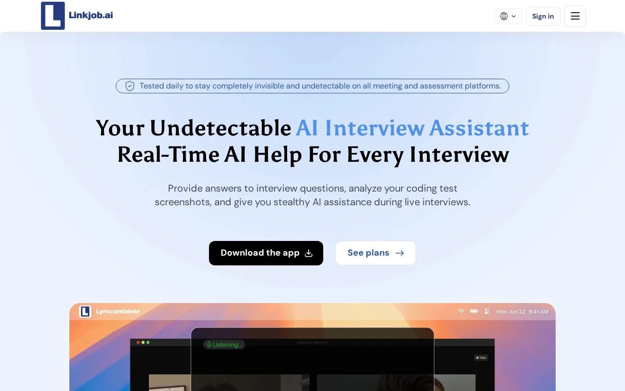 Screenshot of the Linkjob AI homepage